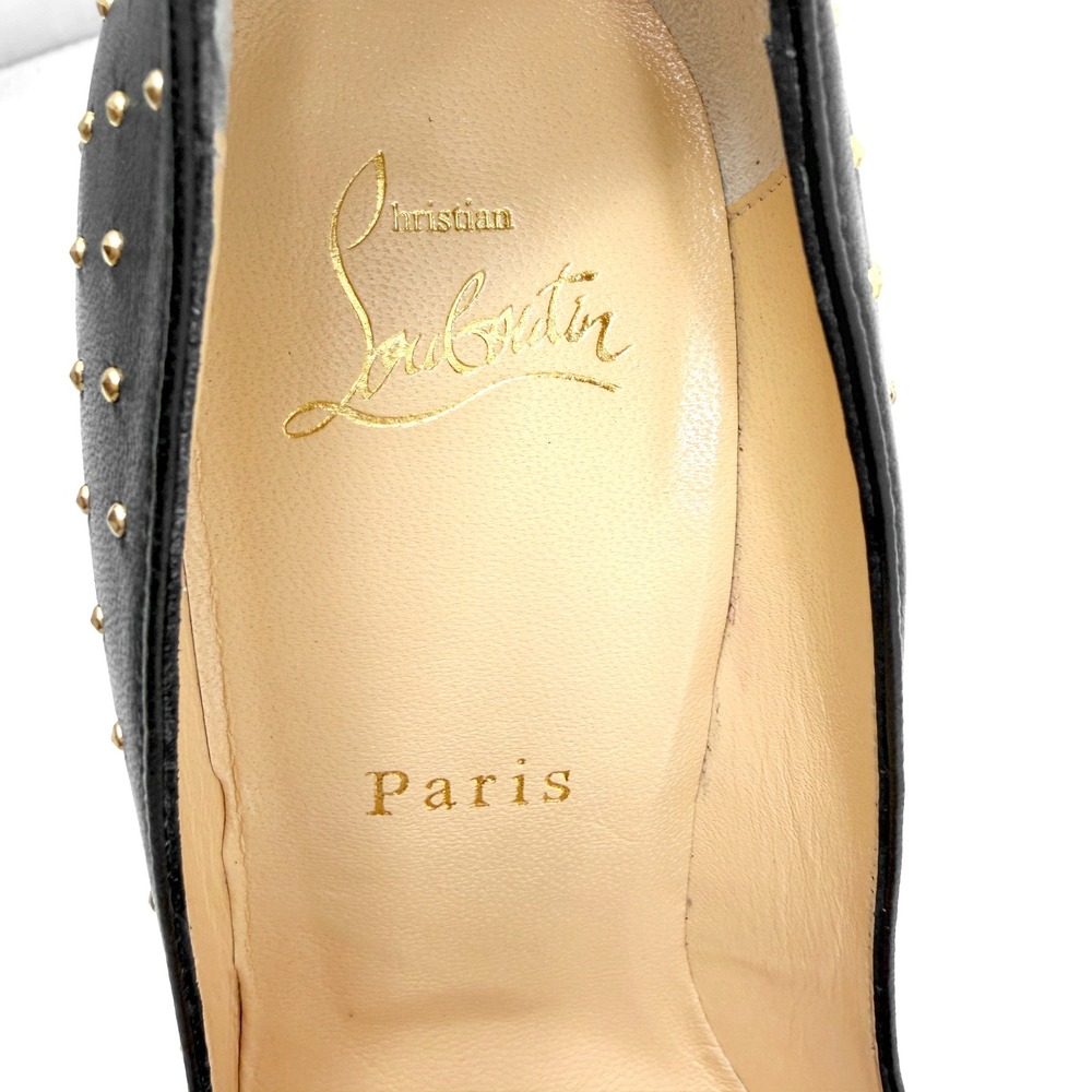 Christian Louboutin Pigalle Follies Black Leather Gold Stud Pumps 100mm 37 - Picture 6 of 9